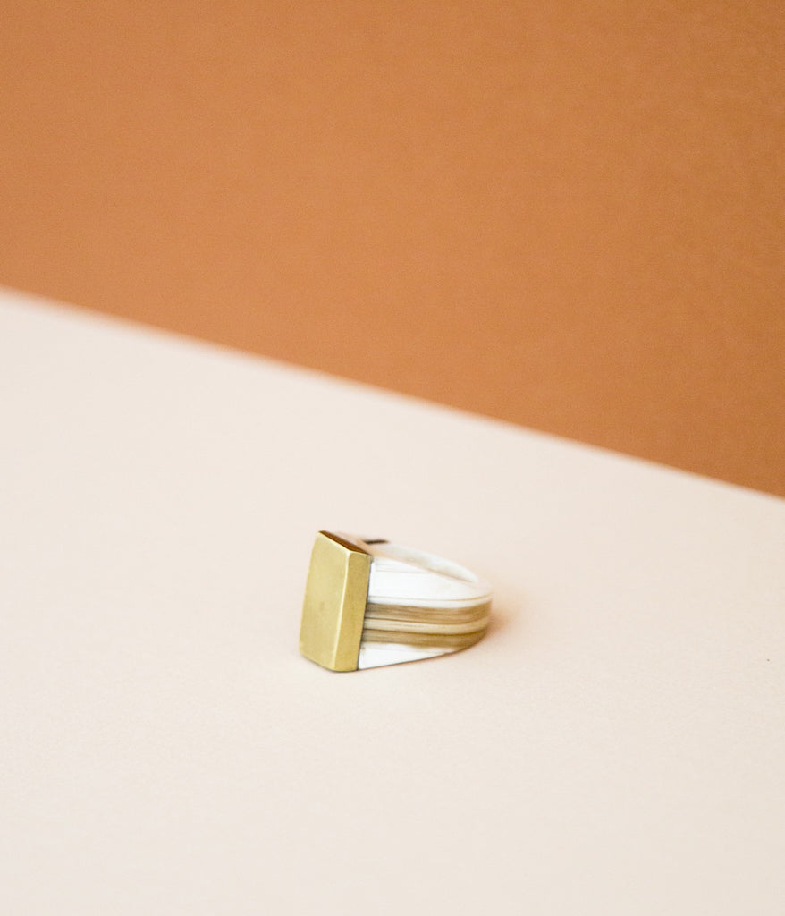 Ankole Horn & Pure Brass Statement Ring - Layered - Rose & Fitzgerald